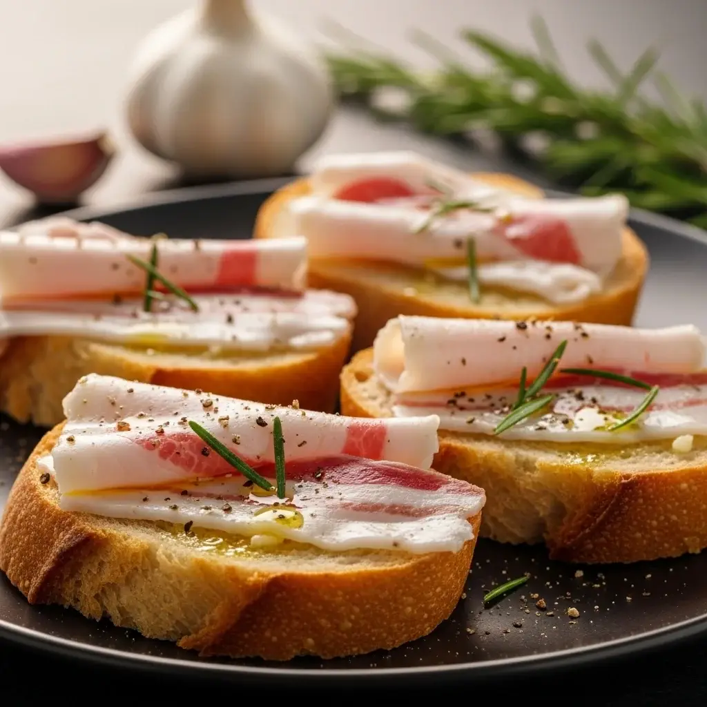 Des montagnes des Abruzzes : une bruschetta rustique au lard et à l'ail