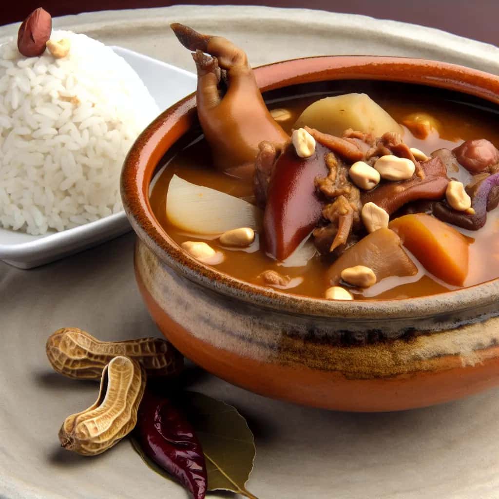 Das cozinhas de Lima: uma farta carne de porco e carne de porco. Ensopado de Amendoim (Patita con Maní)