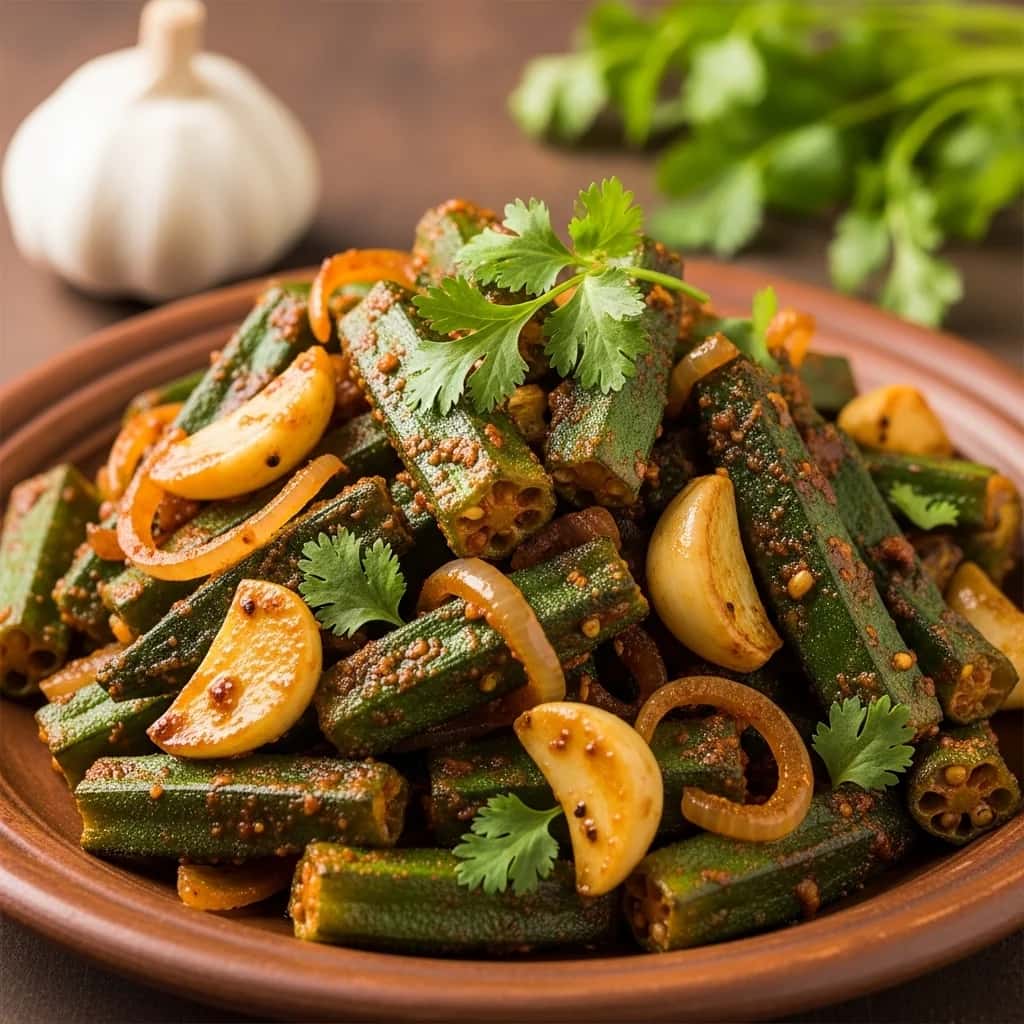 Stir-Fried Garlic Okra (Lahsuni Bhindi)