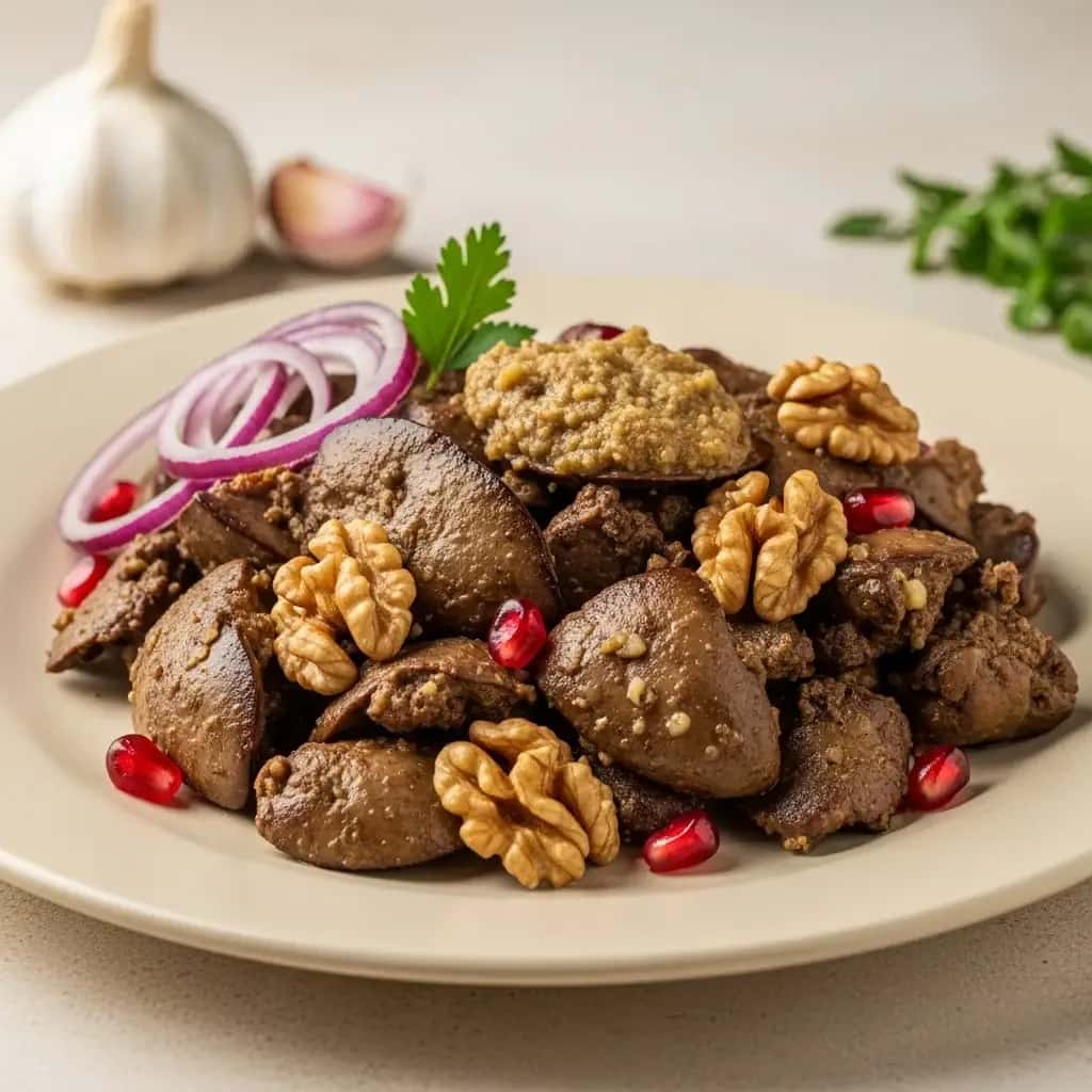 Ein rustikaler Schatz: Georgische Hühnerleber mit Knoblauch & Walnüsse