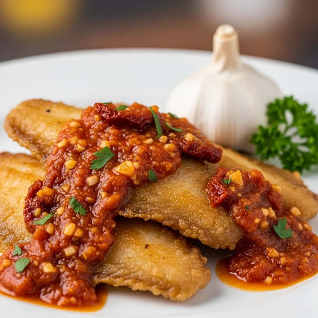 Um clássico da Sardenha: skate em molho picante de alho 'Agliata'