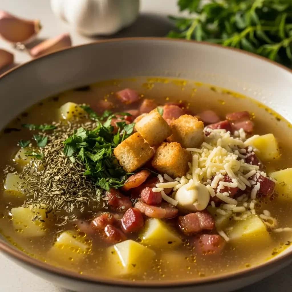 A cura reconfortante da Polônia: um bacon rústico & Sopa de Alho (Zupa Czosnkowa)