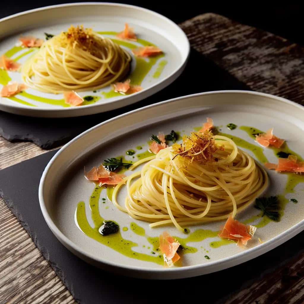Magia Mediterrânea: Espaguete com Infusão de Alho e Bottarga Dourada