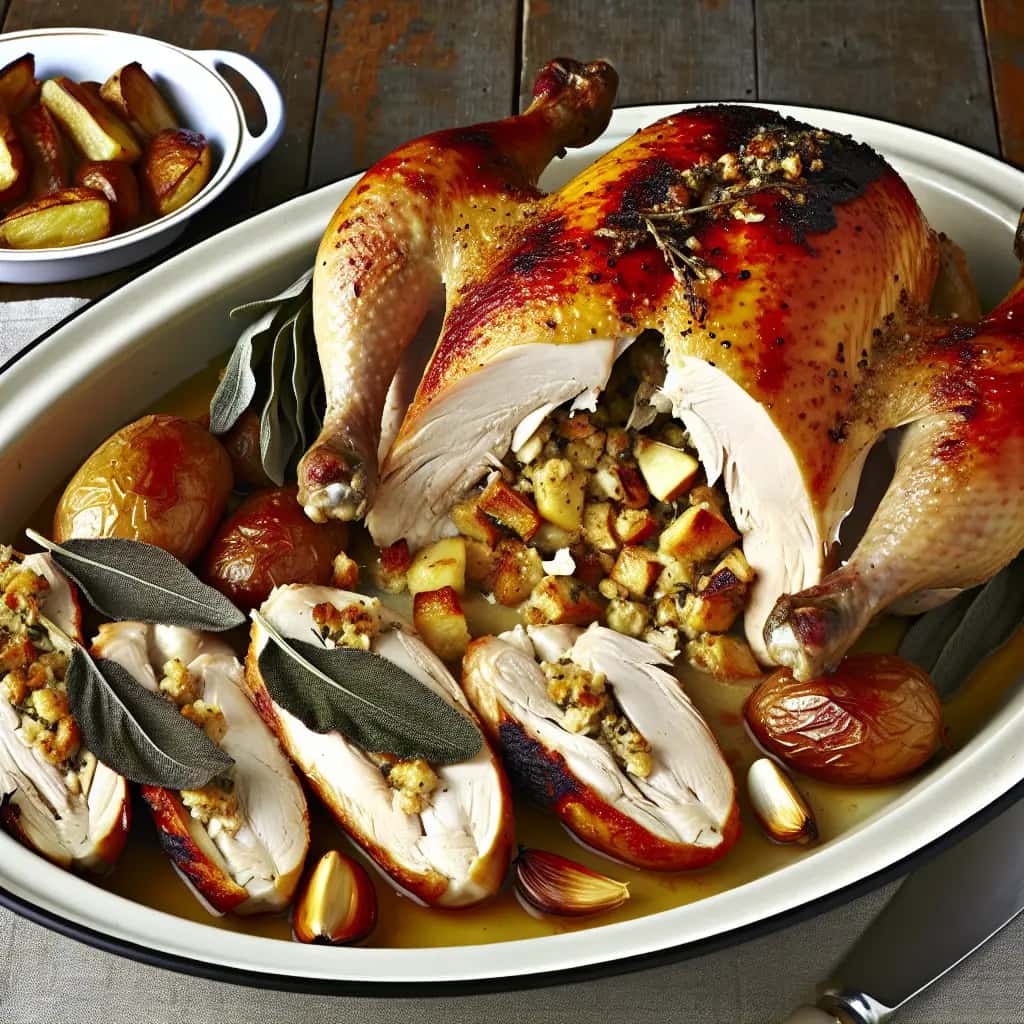 O segredo de Nonna: frango assado recheado com alho italiano