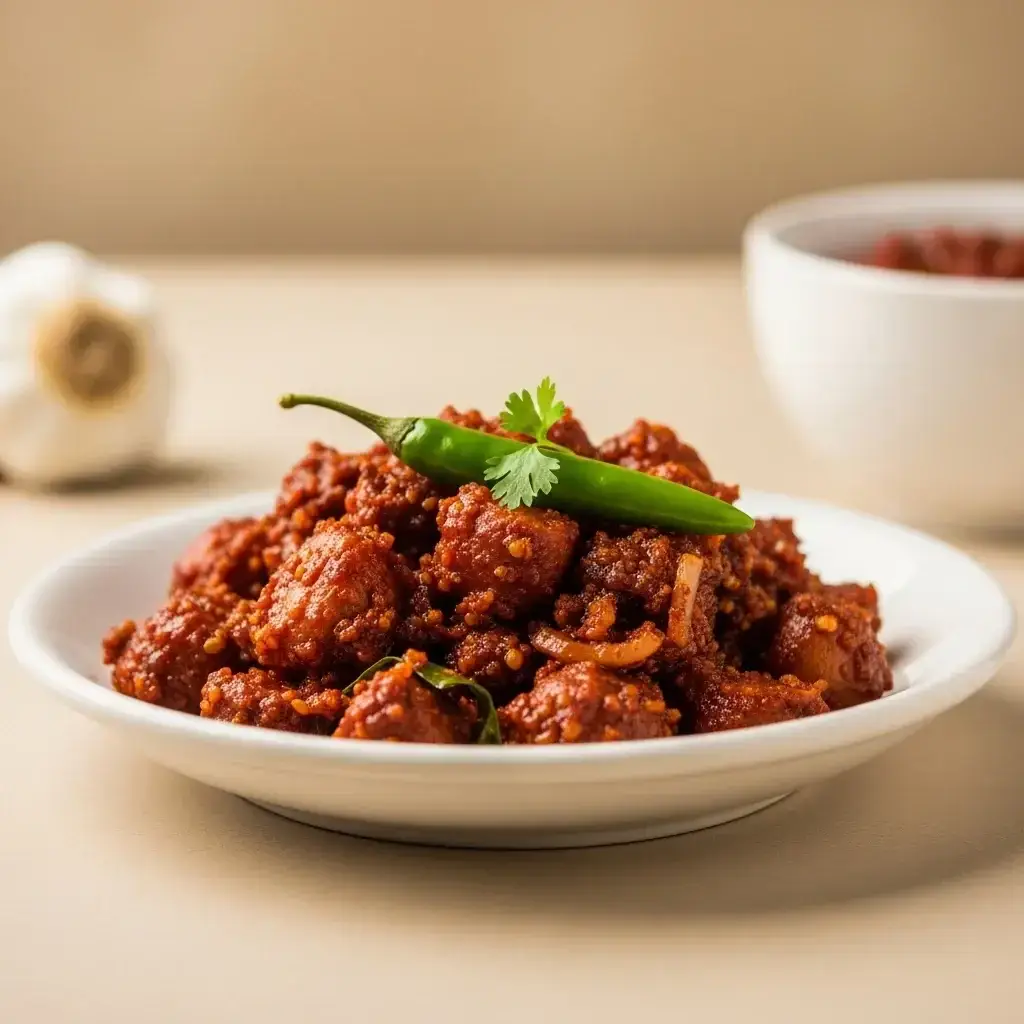 Un condimento ardiente del corazón de la India: pepinillo picante con ajo (Lahsun ka Achar)