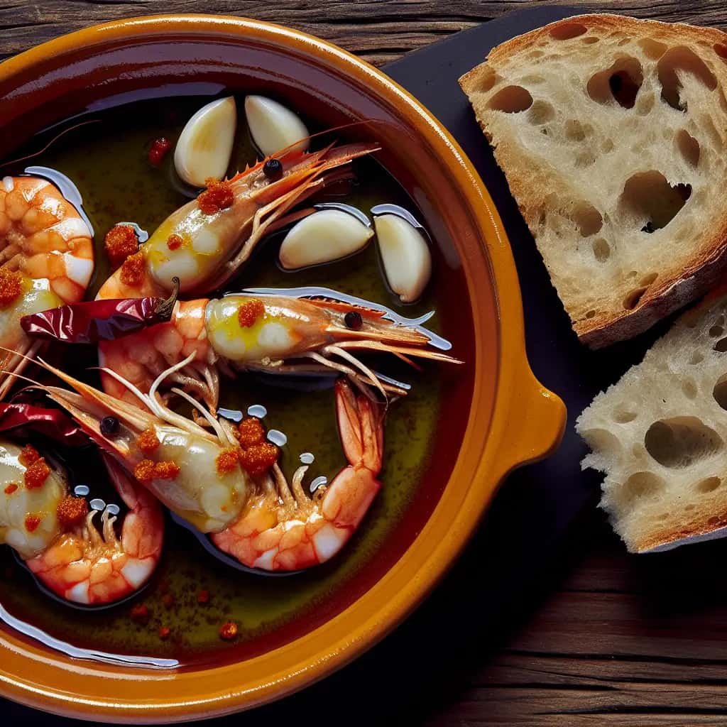 Camarão com alho escaldante da Espanha (Gambas al Ajillo)