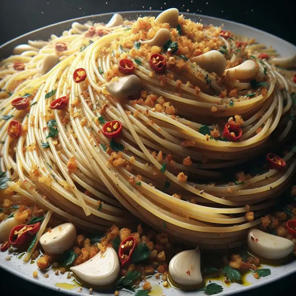 Würziges Aglio e Olio mit gerösteten Semmelbröseln