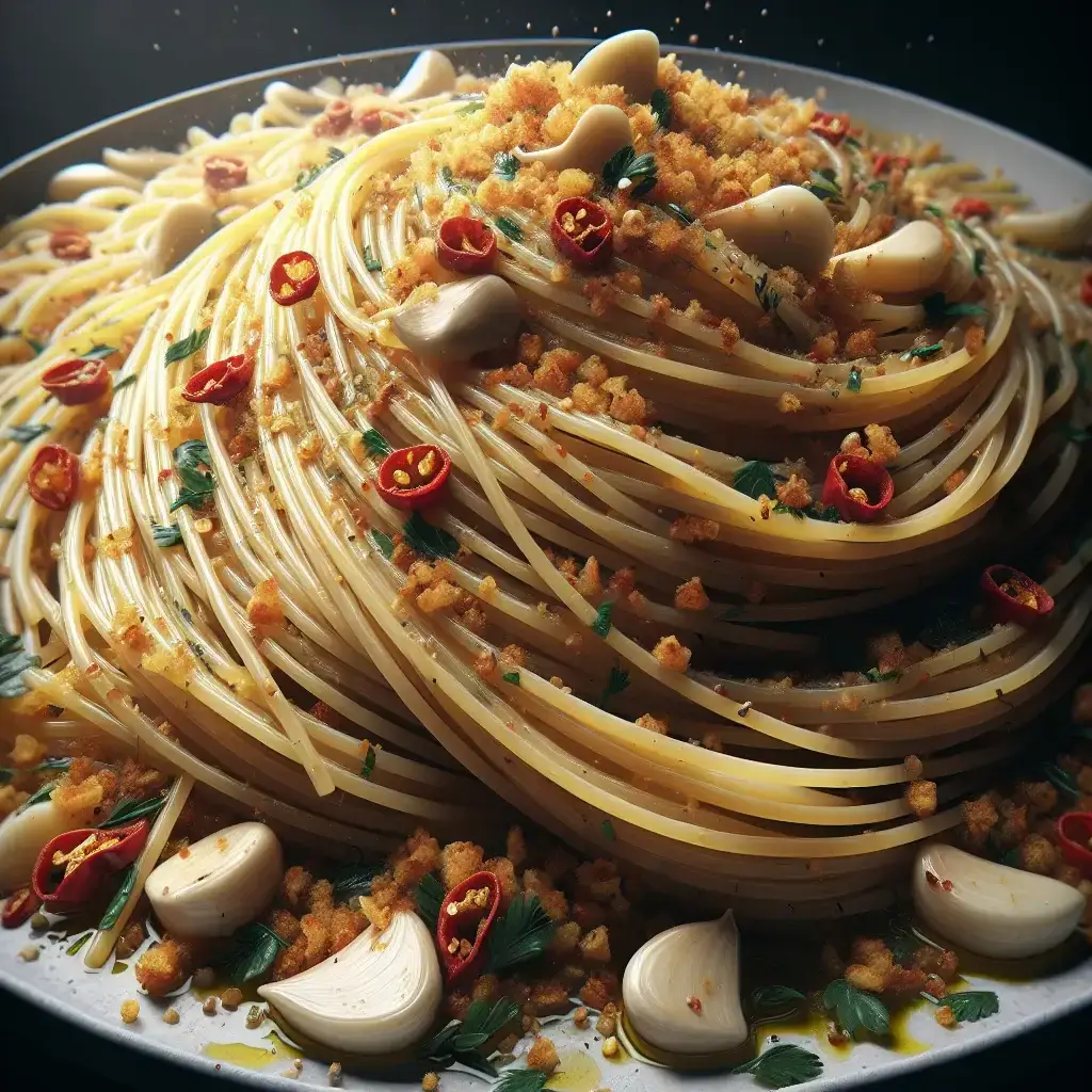Острый Aglio e Olio с поджаренными сухарями