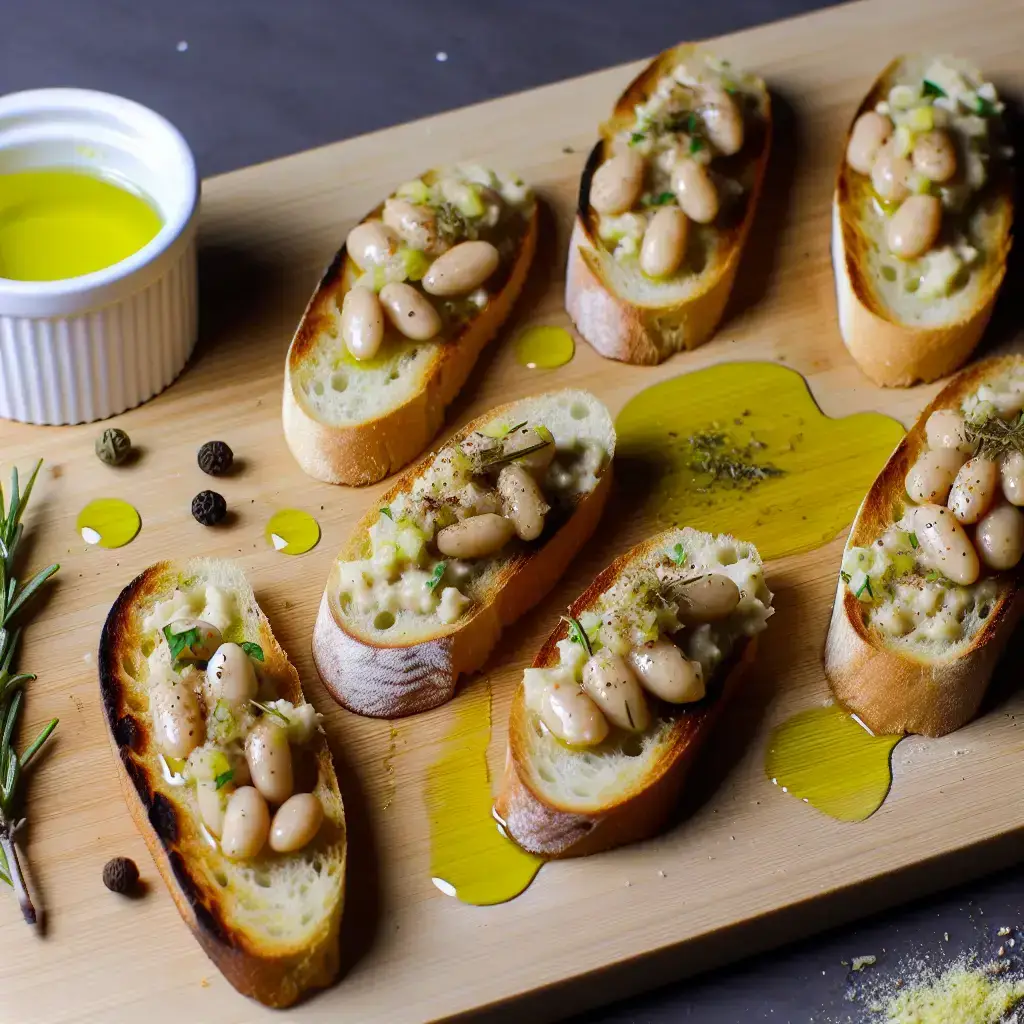 Toskanische Crostini mit weißen Bohnen und Rosmarin-Knoblauch: Ein rustikaler Snack