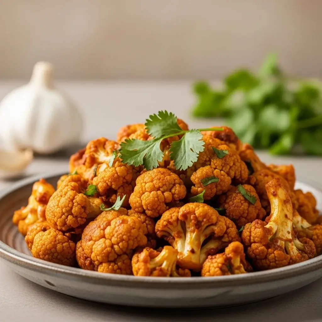 Uma flor de fogo: couve-flor com alho picante da Índia (Lahsuni Gobi)